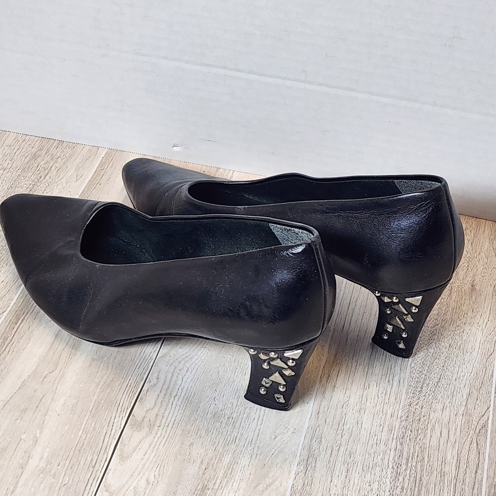 Vintage Stuart Weitzman Black Pumps Shoes Heels W Silver Detail Size 6.5 - Picture 10 of 12